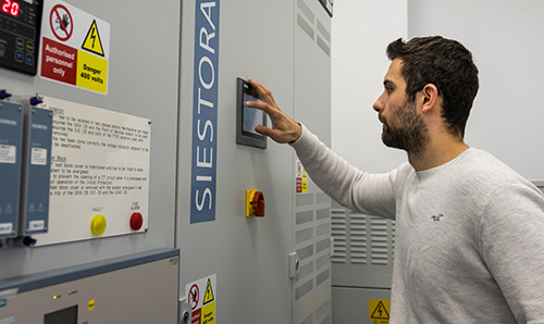 Member of staff working in an Energy storage lab