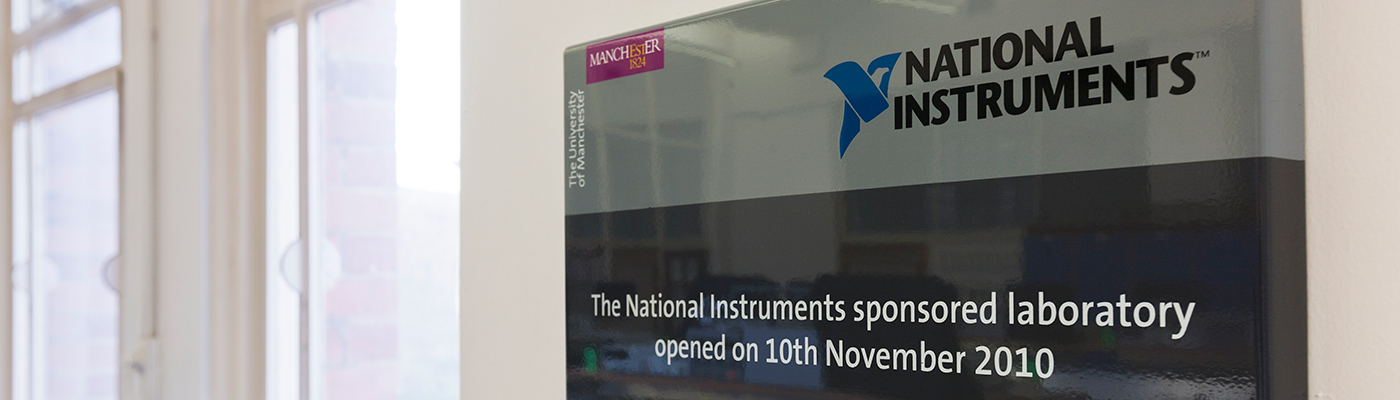 A sign for the National Instruments-sponsored laboratory at the University