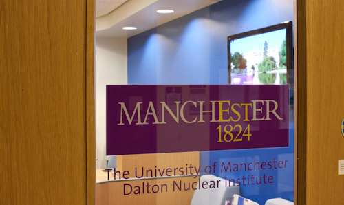 Reception door at the Dalton Nuclear Institute in Manchester