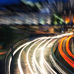 Different-coloured lights on a motorway