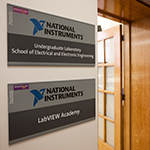 National Instruments signage in the halls of the University