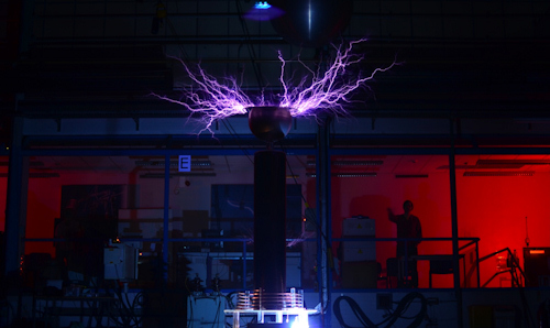 An electrical charge being generated in the High Voltage Lab