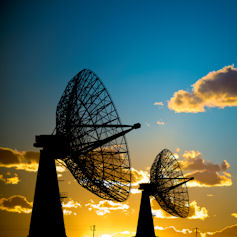 Satellite dish at sunset