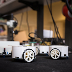 Robotic model on wheels in lab